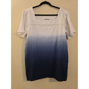Lands' End Women Size L(14/16) Blue/White Ombre‎ Short Sleeve Square Neck Top